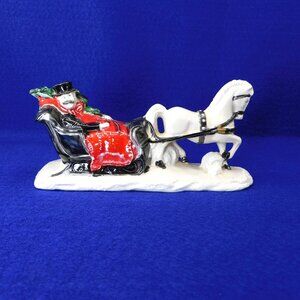 Vintage Ceramic Christmas Sleigh With Horse & Passengers By Byron Molds 1979